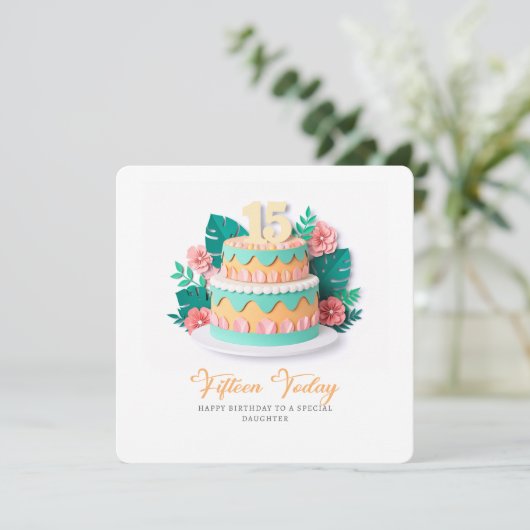 Pastel Paper-Cut Cake 15th Birthday カード (スタンド正面)