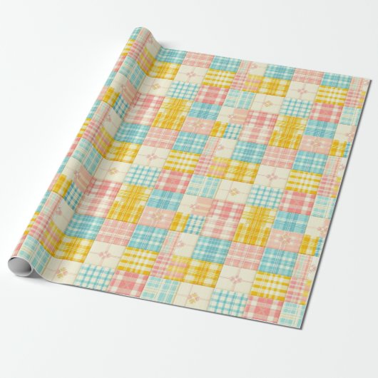 Pastel Patchwork Plaid Spring Wrapping Paper ラッピングペーパー (アンロールド)