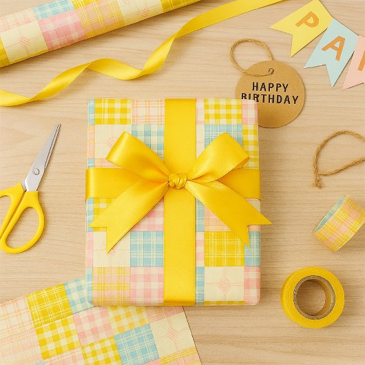 Pastel Patchwork Plaid Spring Wrapping Paper ラッピングペーパー