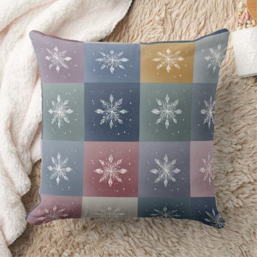 Pastel Patchwork Snowflake Floral Throw Pillow クッション (ブランケット)