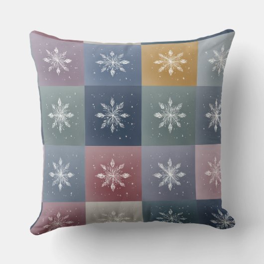 Pastel Patchwork Snowflake Floral Throw Pillow クッション (裏面)