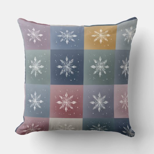 Pastel Patchwork Snowflake Floral Throw Pillow クッション (正面)