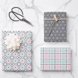 Pastel Pattern of Gray, Pink, Mint Geometric Shape ラッピングペーパーシート