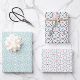 Pastel Pattern of Pink, Mint, Gray Geometric Shape ラッピングペーパーシート
