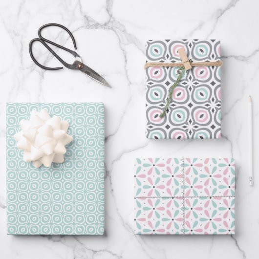 Pastel Pattern of Pink, Mint, Gray Geometric Shape ラッピングペーパーシート (正面)