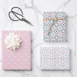 Pastel Pattern of Pink, Mint, Gray Geometric Shape ラッピングペーパーシート