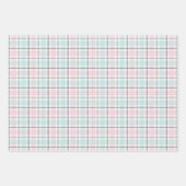 Pastel Pattern of Pink, Mint, Gray Plaid & Stripes ラッピングペーパーシート (正面3)