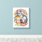 Pastel Paws & Rainbow Sips キャンバスプリント (インサイチュ (ウッドフロア))