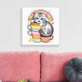 Pastel Paws & Rainbow Sips キャンバスプリント (インサイチュ (リビング))