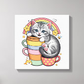 Pastel Paws & Rainbow Sips キャンバスプリント (正面)