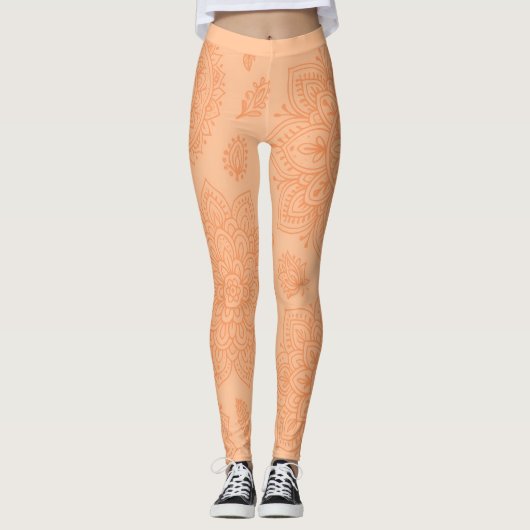 Pastel Peach Boho Mandala Minimalist Yoga レギンス (正面)