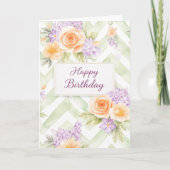 Pastel Peach Lavender Floral Sage Chevron Birthday カード (正面)