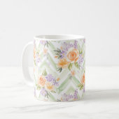 Pastel Peach Lavender Floral Sage Chevron Birthday コーヒーマグカップ (正面左)