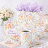 Pastel Peach Lavender Floral Sage Chevron Birthday コーヒーマグカップ