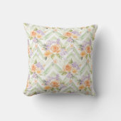 Pastel Peach Lavender Floral Sage Chevron Pillow クッション (正面)