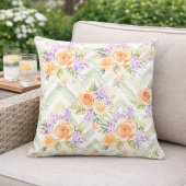 Pastel Peach Lavender Floral Sage Chevron Pillow クッション