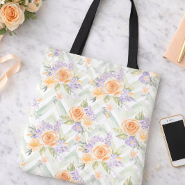 Pastel Peach Lavender Floral Sage Chevron Tote Bag トートバッグ