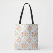 Pastel Peach Lavender Floral Sage Chevron Tote Bag トートバッグ (正面)