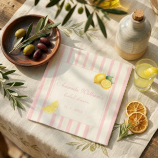 Pastel Peach Lemon Stripes Bridal Shower スタンダードランチョンナプキン