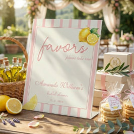 Pastel Peach Lemon Stripes Bridal Shower Favors 台座サイン