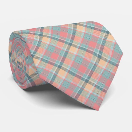 Pastel Peach Mint Tartan Stylish Modern Pattern ネクタイ (ロール)
