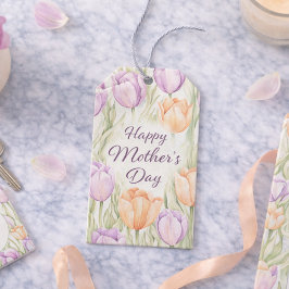 Pastel Peach Purple Spring Floral Mother's Day ギフトタグ