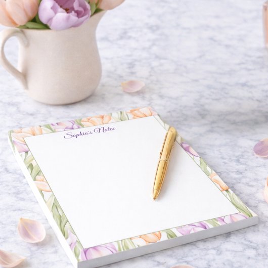 Pastel Peach Purple Spring Floral Name Notepad ノートパッド