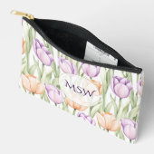 Pastel Peach Purple Tulips Monogram Cosmetic アクセサリーポーチ (見開き)