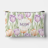 Pastel Peach Purple Tulips Monogram Cosmetic アクセサリーポーチ (正面)