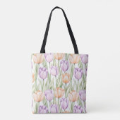 Pastel Peach Purple Tulips Pattern Spring Floral  トートバッグ (裏面)