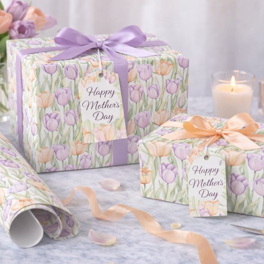 Pastel Peach Purple Tulips Spring Floral ラッピングペーパー