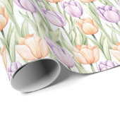 Pastel Peach Purple Tulips Spring Floral ラッピングペーパー (ロールコーナー)