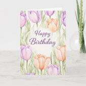 Pastel Peach Purple Tulips Spring Floral Birthday カード (正面)