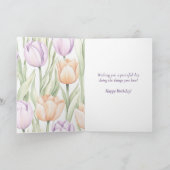 Pastel Peach Purple Tulips Spring Floral Birthday カード (内部)
