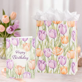 Pastel Peach Purple Tulips Spring Floral Birthday カード