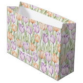 Pastel Peach Purple Tulips Spring Floral Gift Bag ラージペーパーバッグ (正面アングル)