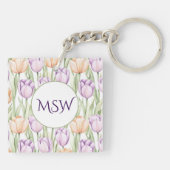 Pastel Peach Purple Tulips Spring Floral Monogram キーホルダー (裏面)