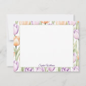 Pastel Peach Purple Tulips Spring Floral Name ノートカード (正面)