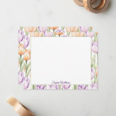 Pastel Peach Purple Tulips Spring Floral Name ノートカード (正面/裏面インサイチュ)