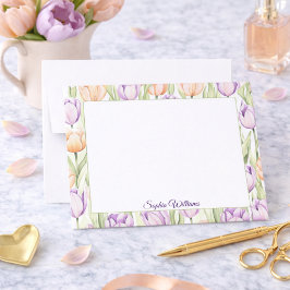 Pastel Peach Purple Tulips Spring Floral Name ノートカード
