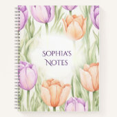 Pastel Peach Purple Tulips Spring Floral Name ノートブック (正面)