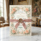 Pastel Peach & Sage Green Floral Garden Wedding 招待状