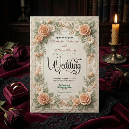 Pastel Peach & Sage Green Floral Garden Wedding 招待状