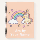 Pastel Peach Unicorn Rainbow Personalized ノートブック (正面)