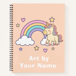 Pastel Peach Unicorn Rainbow Personalized ノートブック
