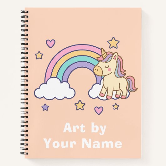 Pastel Peach Unicorn Rainbow Personalized ノートブック (正面)