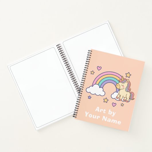 Pastel Peach Unicorn Rainbow Personalized ノートブック (内部)