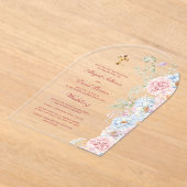 Pastel Peonies Arch Religious Wedding アクリル招待状 (レイダウン)