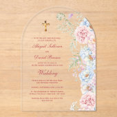 Pastel Peonies Arch Religious Wedding アクリル招待状 (正面)