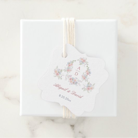 Pastel Peonies Frame Wedding Monograms フェイバータグ (インサイチュ)